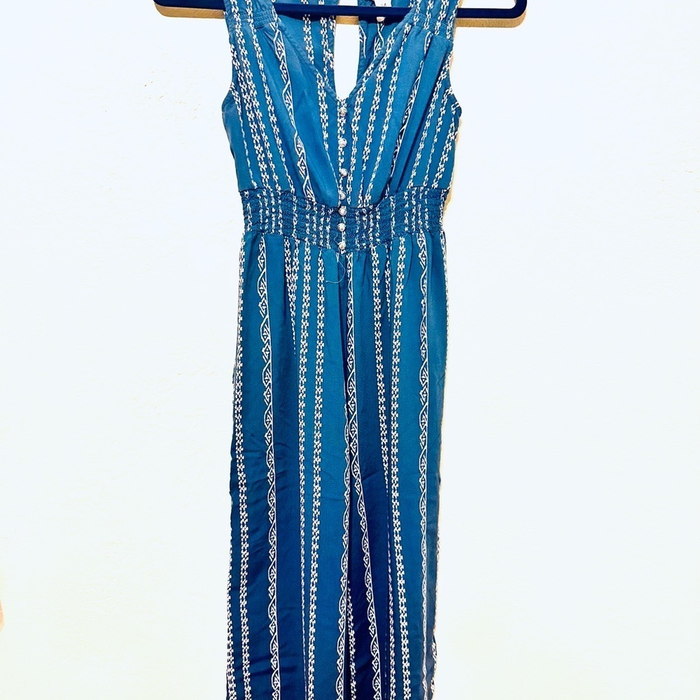 Japna Blue Striped Jumpsuit Medium EUC